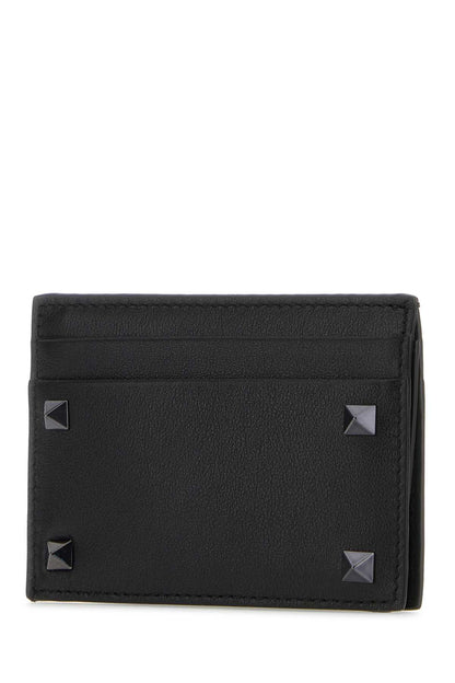 Valentino Garavani Men Black Leather Rockstud Card Holder by Luosophy
