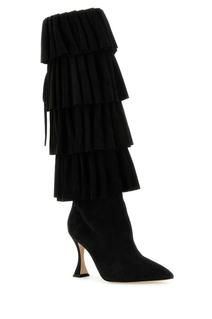 Manolo Blahnik Women Black Suede Miralone Boots by Luosophy