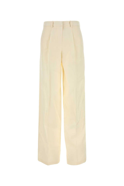Magda Butrym Women Cream Wool Blend Wide-Leg Pant by Luosophy