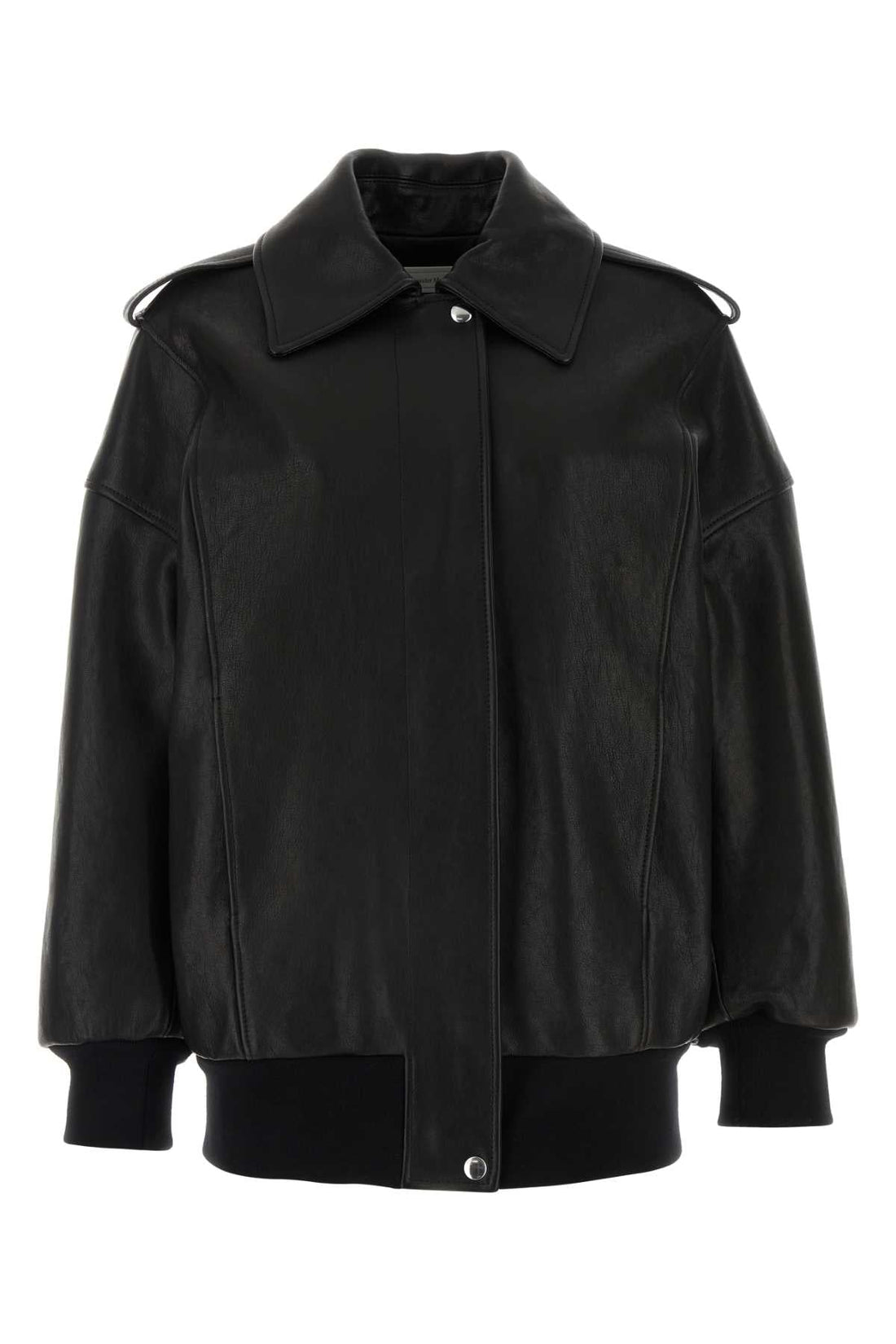 Alexander Mcqueen Women Black Leather Oversize Jacket by Luosophy