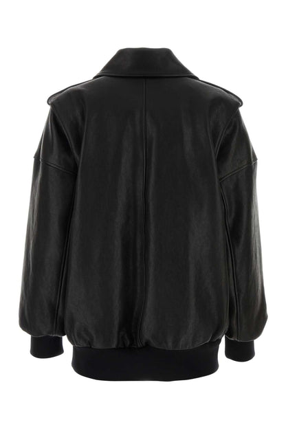 Alexander Mcqueen Women Black Leather Oversize Jacket by Luosophy