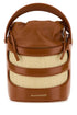 Alexander Mcqueen Women Two-Tone Leather And Raffia The Rise Bucket Bag by Luosophy