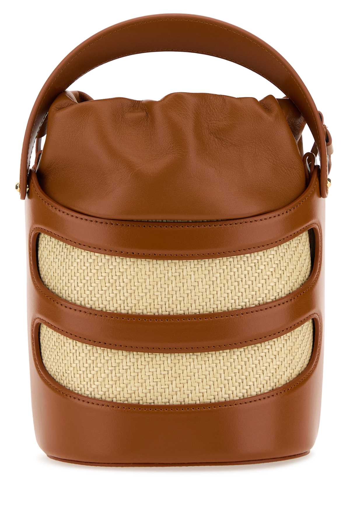 Alexander Mcqueen Women Two-Tone Leather And Raffia The Rise Bucket Bag by Luosophy