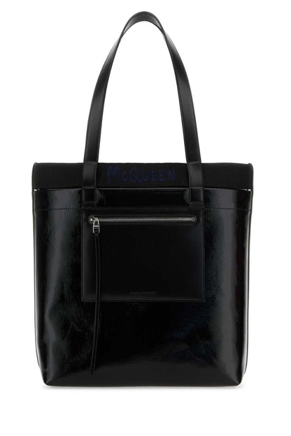 Alexander Mcqueen Men Black Canvas Shopping Bag by Luosophy