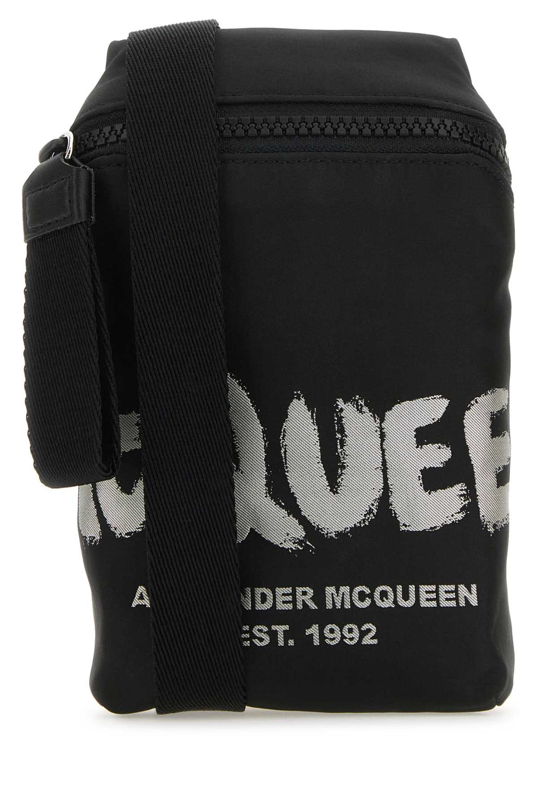 Alexander Mcqueen Men Black Fabric Mcqueen Graffiti Crossbody Bag by Luosophy
