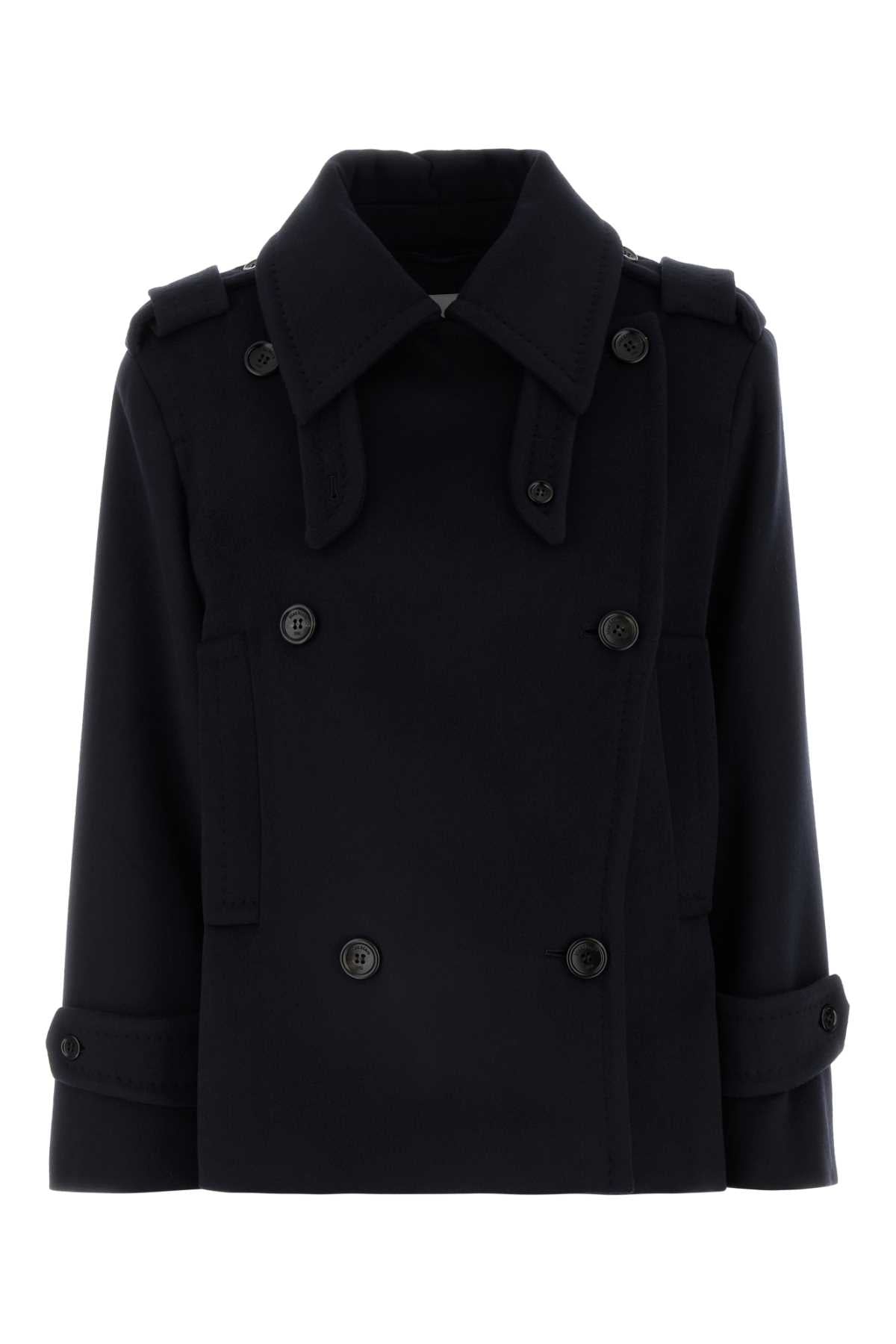 Max Mara Women Dark Blue Wool Blend Laveno Coat by Luosophy