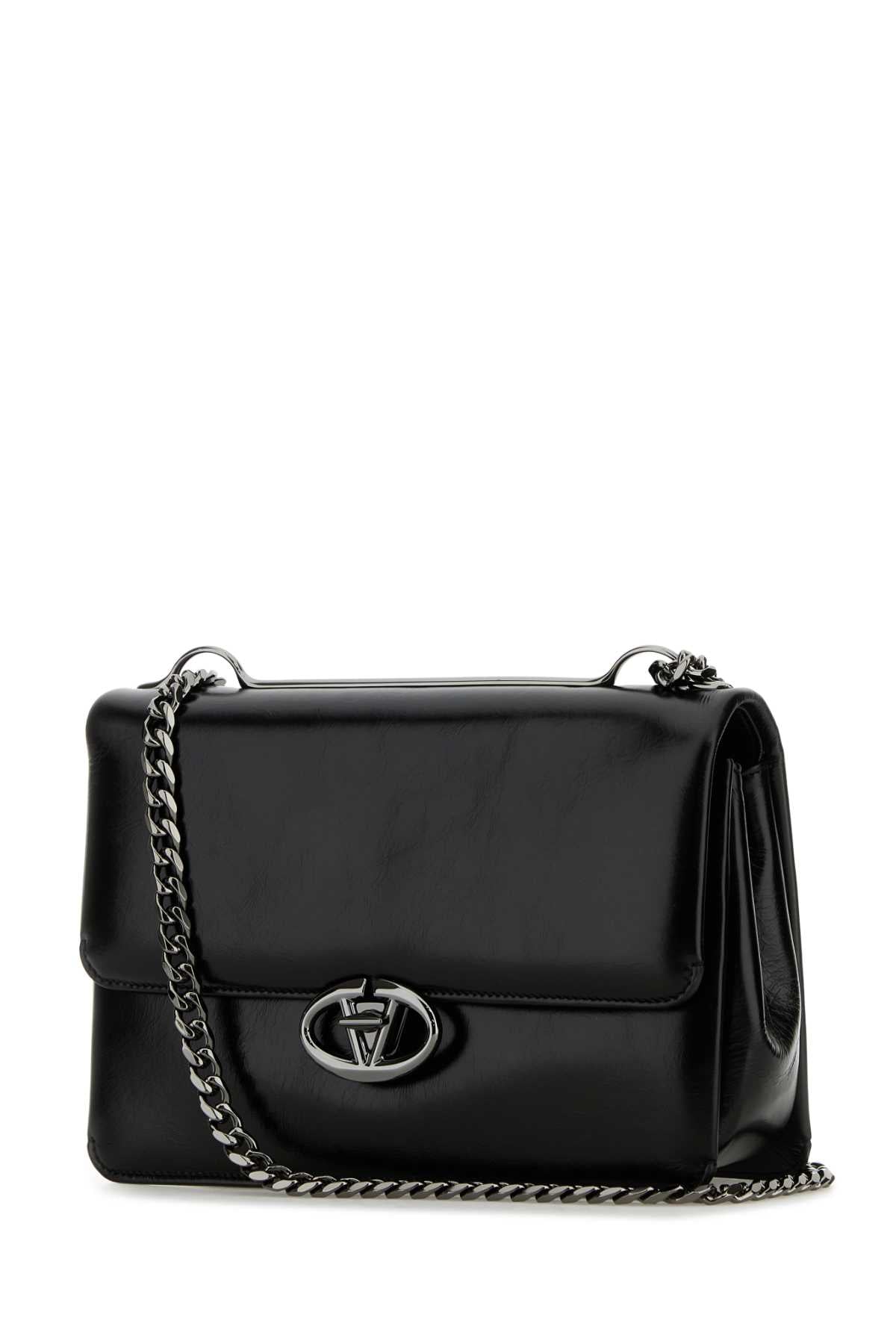 Valentino Garavani Women Black Leather Medium Vlogo Shoulder Bag by Luosophy