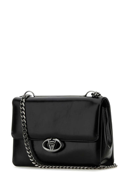Valentino Garavani Women Black Leather Medium Vlogo Shoulder Bag by Luosophy