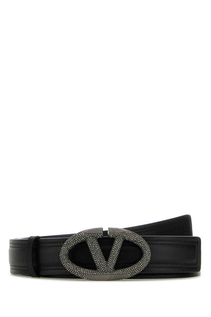 Valentino Garavani Women Black Leather Vlogo The Bold Edition Belt by Luosophy