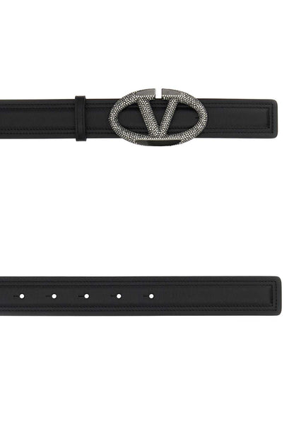 Valentino Garavani Women Black Leather Vlogo The Bold Edition Belt by Luosophy