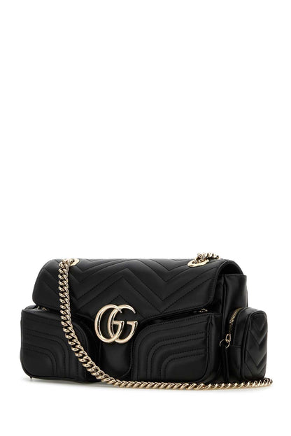 Gucci Women Black Leather Small Gg Marmont Shoulder Bag by Luosophy