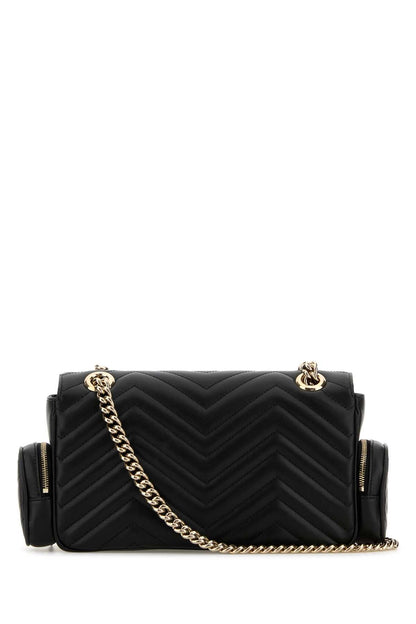 Gucci Women Black Leather Small Gg Marmont Shoulder Bag by Luosophy