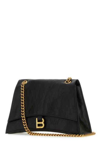 Balenciaga Women Black Leather Medium Crush Shoulder Bag by Luosophy