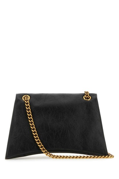 Balenciaga Women Black Leather Medium Crush Shoulder Bag by Luosophy