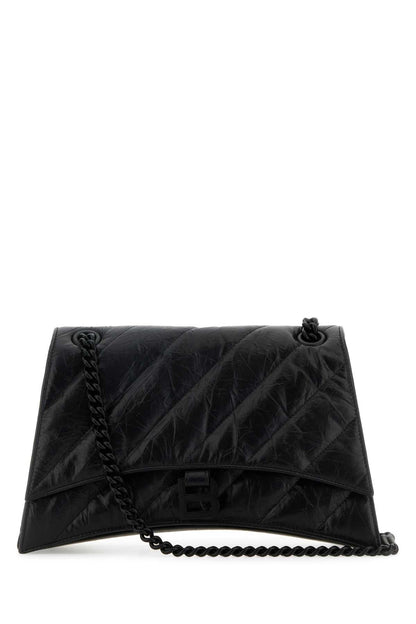 Balenciaga Women Black Leather Medium Crush Shoulder Bag by Luosophy