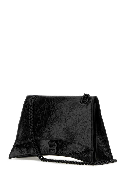 Balenciaga Women Black Leather Medium Crush Shoulder Bag by Luosophy