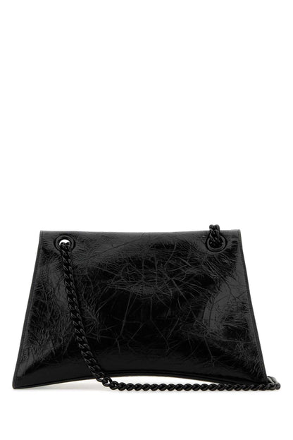 Balenciaga Women Black Leather Medium Crush Shoulder Bag by Luosophy
