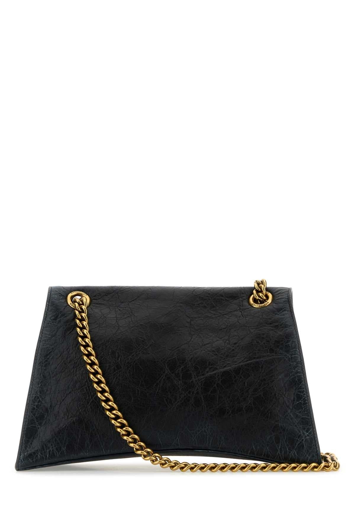 Balenciaga Women Black Leather Medium Crush Chain Shoulder Bag by Luosophy