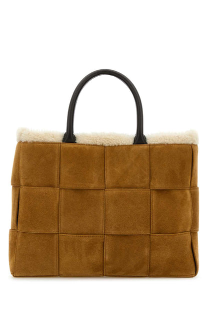 Bottega Veneta Men Camel Suede Small Arco Shopping Bag by Luosophy