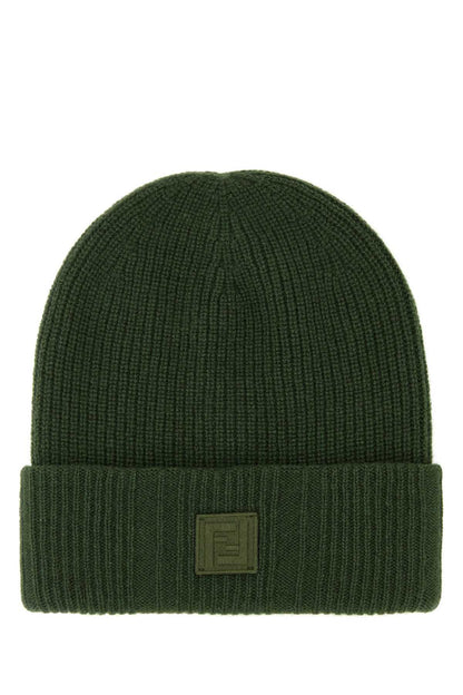 Fendi Men Green Wool Blend Beanie Hat by Luosophy