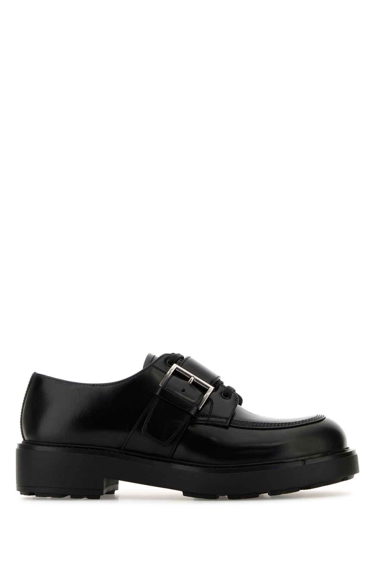 Prada Men Black Leather Lace-Up Shoes by Luosophy