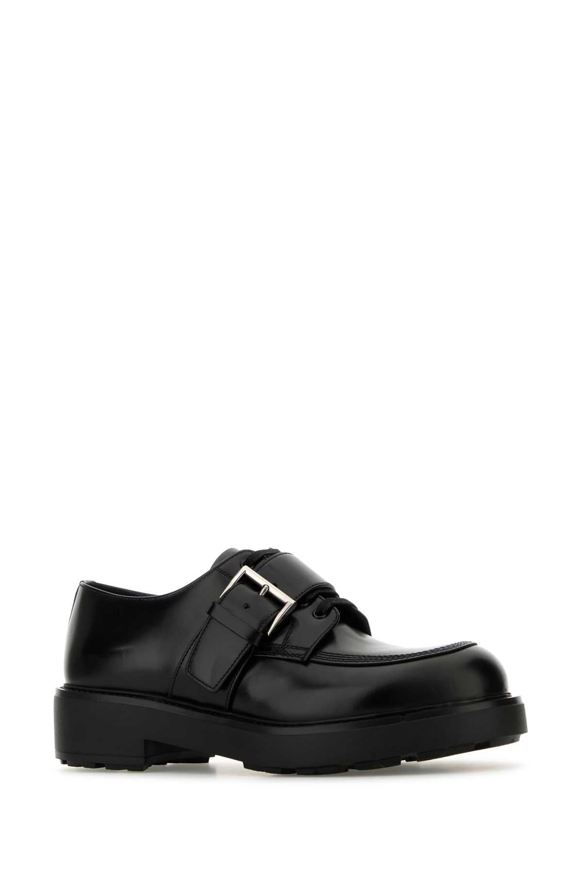 Prada Men Black Leather Lace-Up Shoes by Luosophy