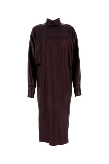 Salvatore Ferragamo Women Burgundy Satin Dress by Luosophy