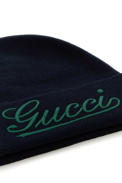 Gucci Men Dark Blue Wool Beanie Hat by Luosophy