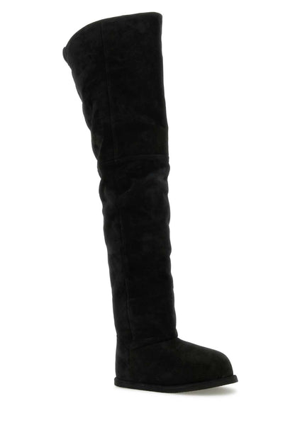 Amina Muaddi Women Black Suede Heidi Over-The-Knee Boots
