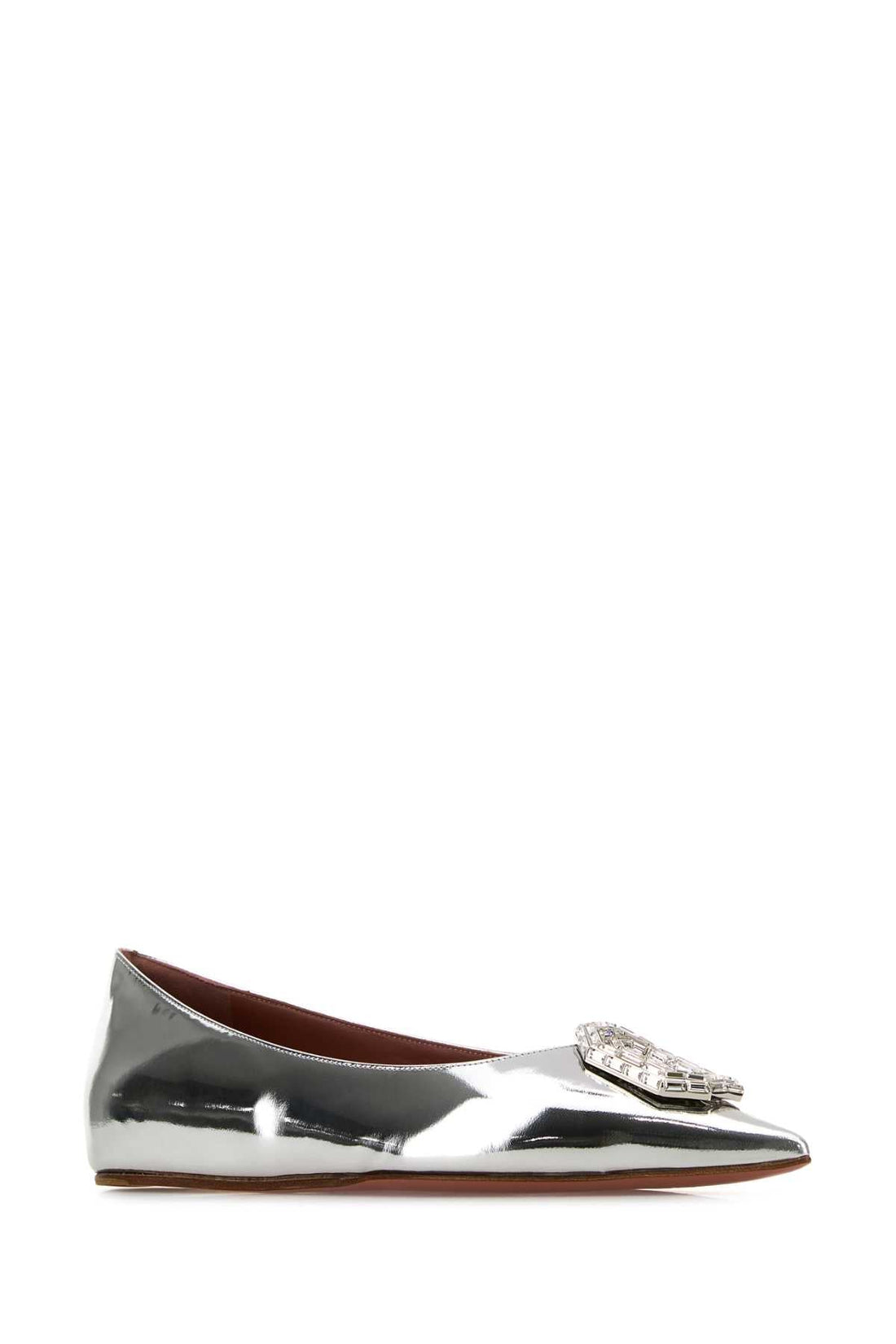 Amina Muaddi Women Silver Leather Camelia Ballerinas by Luosophy