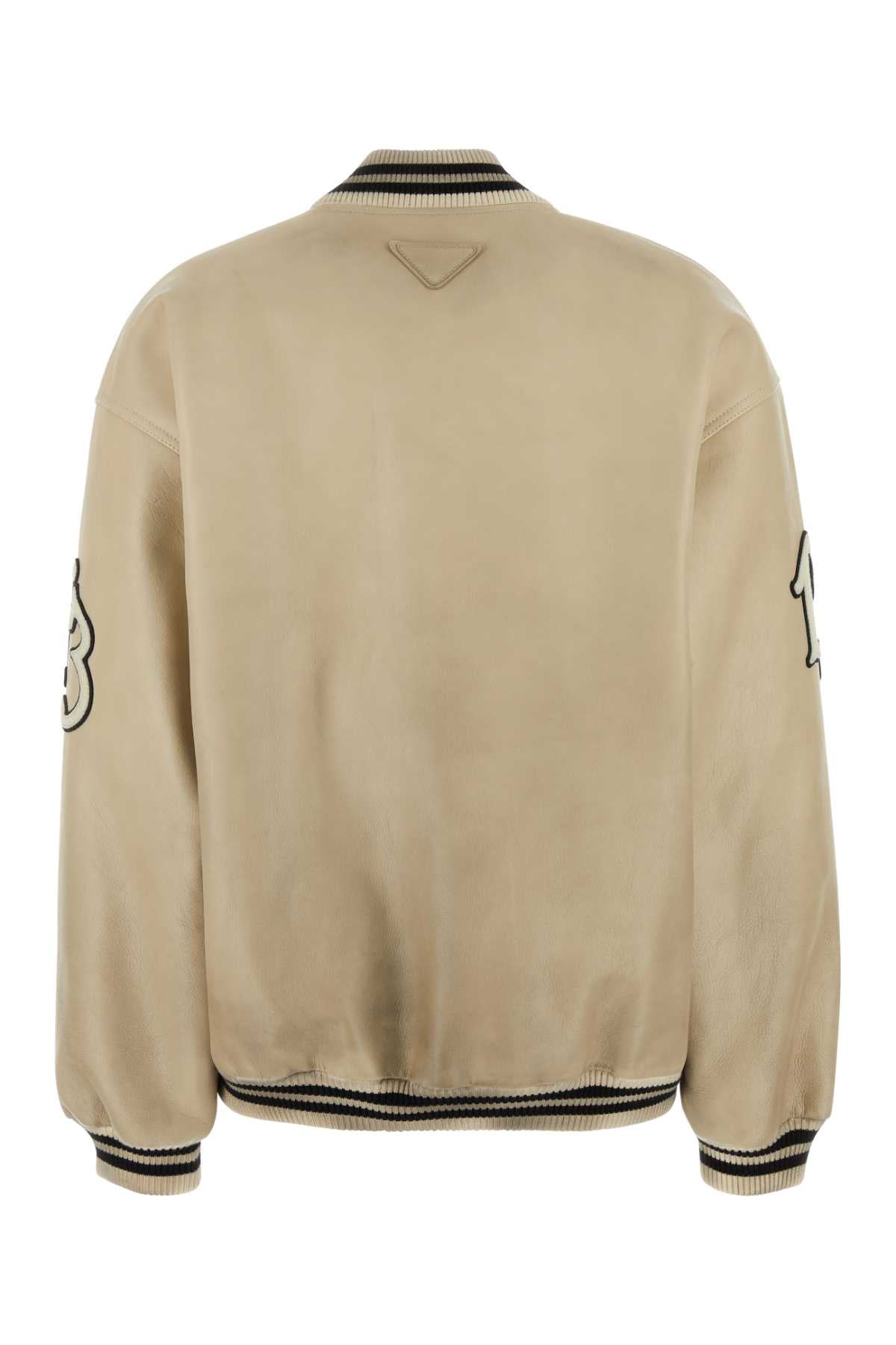 Prada Women Ivory Leather Bomber Jacket by Luosophy