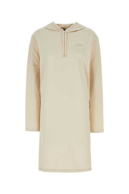 Prada Women Cream Stretch Cotton Sweatshirt Dress