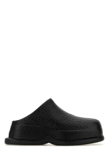 Alexander Mcqueen Women Black Leather Wave Slippers by Luosophy