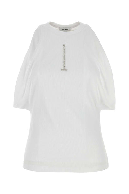 Alexander Mcqueen Women White Stretch Cotton Top by Luosophy