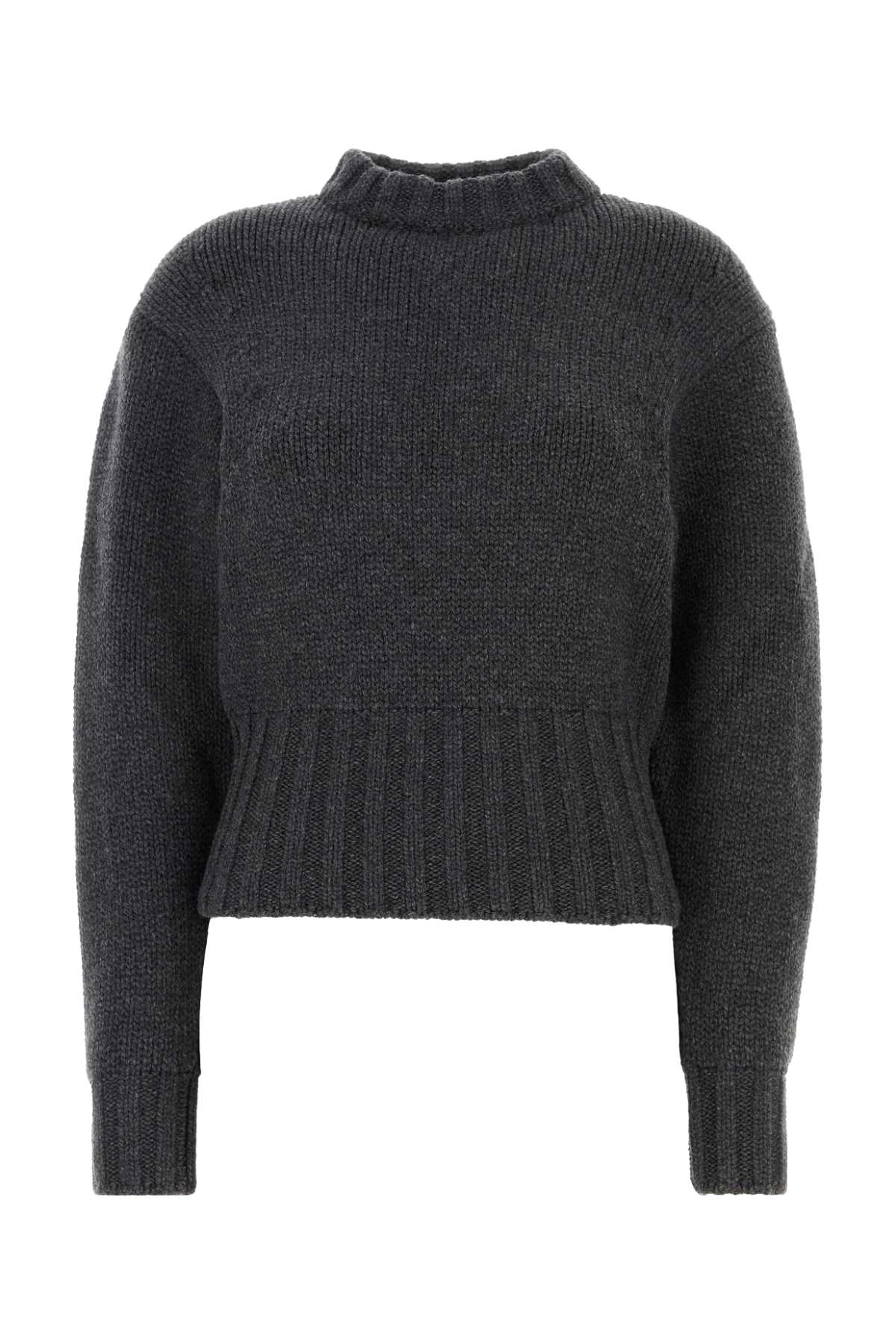 Alexander Mcqueen Women Melange Dark Grey Stretch Wool Blend Sweater by Luosophy