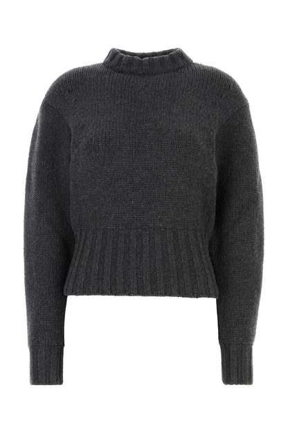 Alexander Mcqueen Women Melange Dark Grey Stretch Wool Blend Sweater by Luosophy
