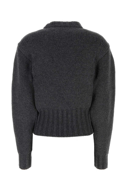 Alexander Mcqueen Women Melange Dark Grey Stretch Wool Blend Sweater by Luosophy