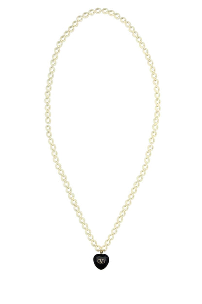 Valentino Garavani Women Ivory Pearls Coeur Royal Necklace by Luosophy
