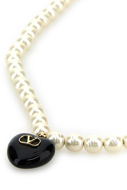 Valentino Garavani Women Ivory Pearls Coeur Royal Necklace by Luosophy