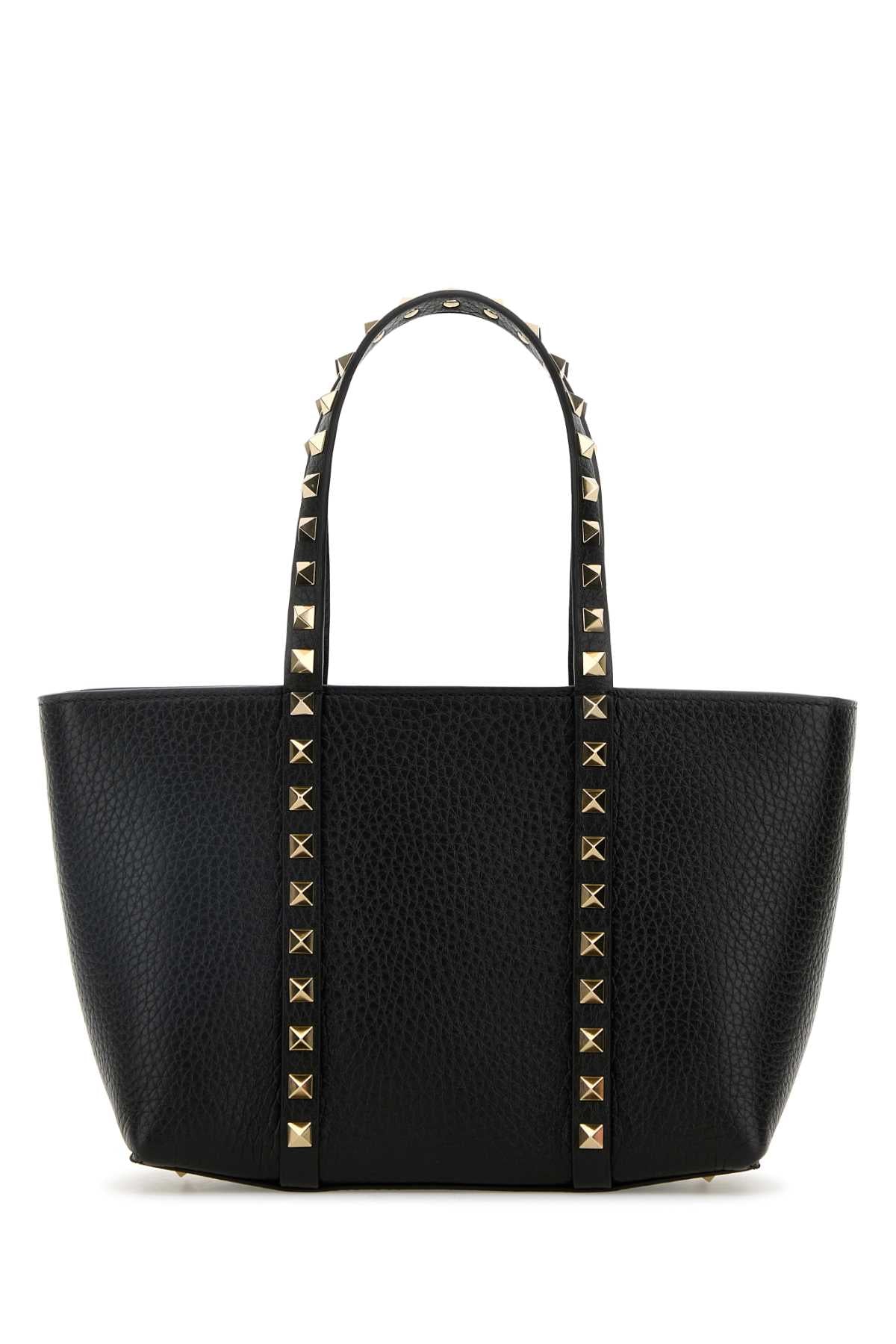 Valentino Garavani Women Black Leather Medium Rockstud Handbag by Luosophy