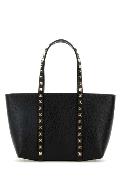 Valentino Garavani Women Black Leather Medium Rockstud Handbag by Luosophy