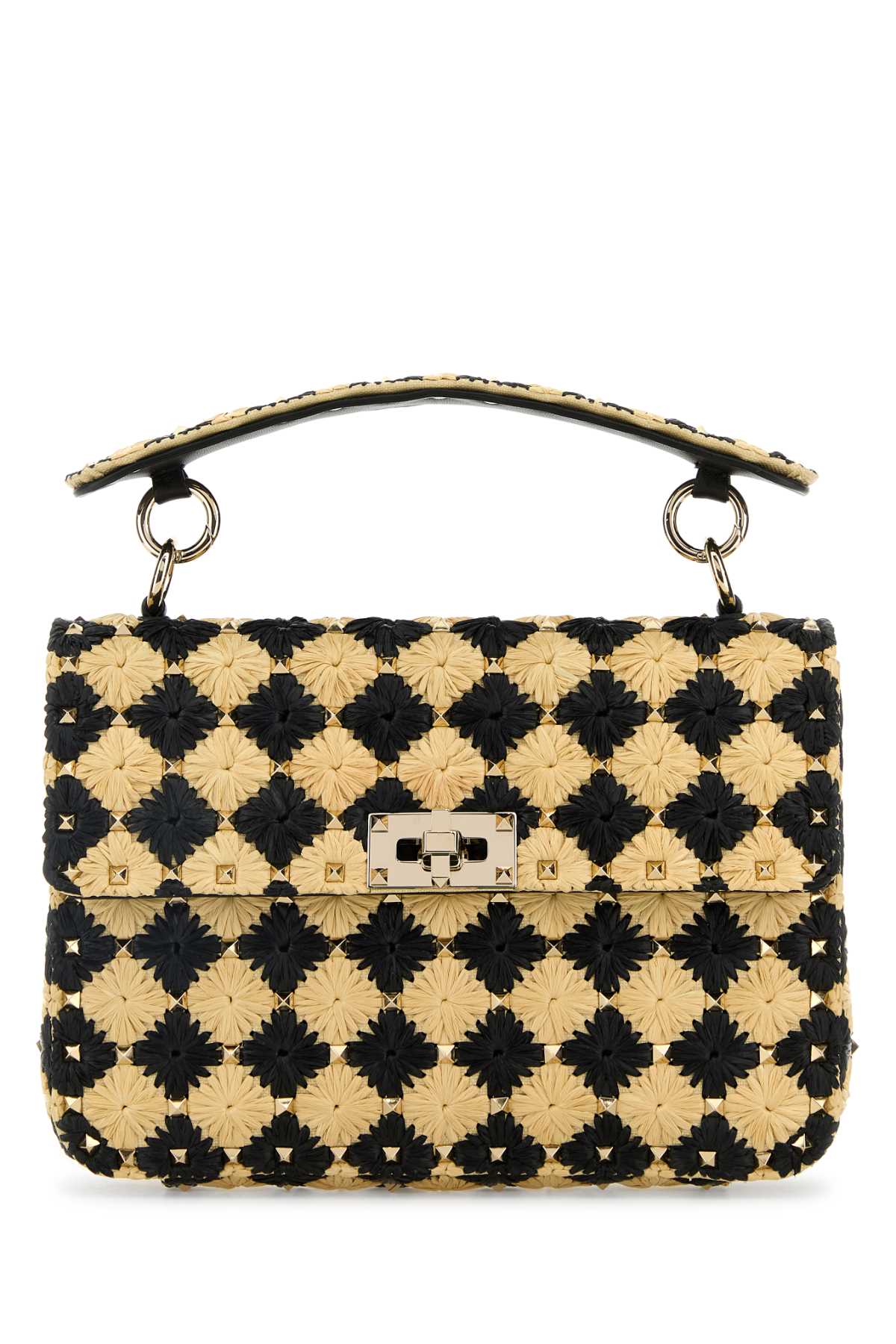 Valentino Garavani Women Two-Tone Raffia Medium Rockstud Spike Handbag by Luosophy