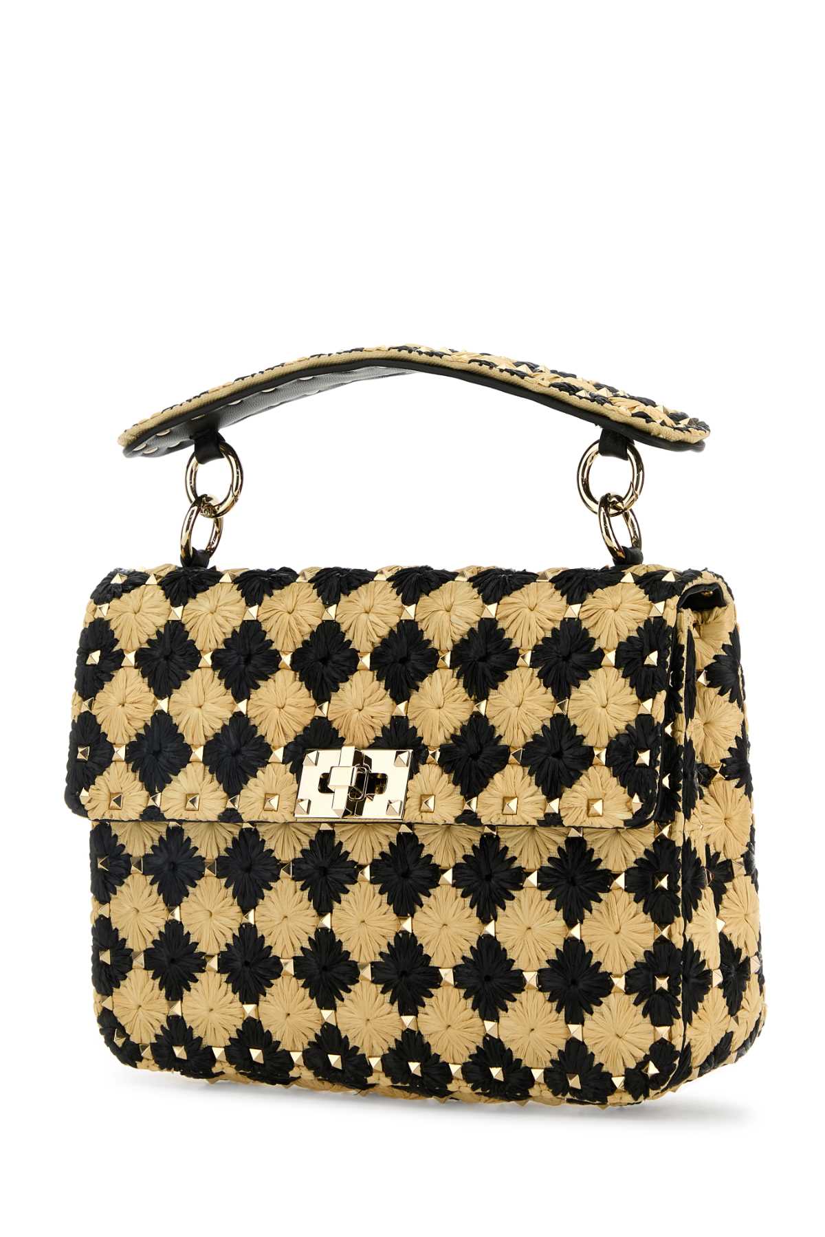 Valentino Garavani Women Two-Tone Raffia Medium Rockstud Spike Handbag by Luosophy