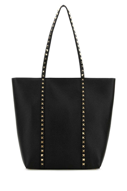 Valentino Garavani Women Black Leather Rockstud Shopping Bag by Luosophy