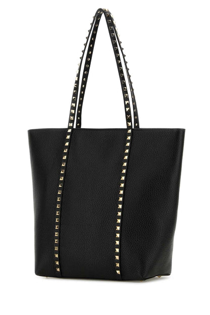 Valentino Garavani Women Black Leather Rockstud Shopping Bag by Luosophy