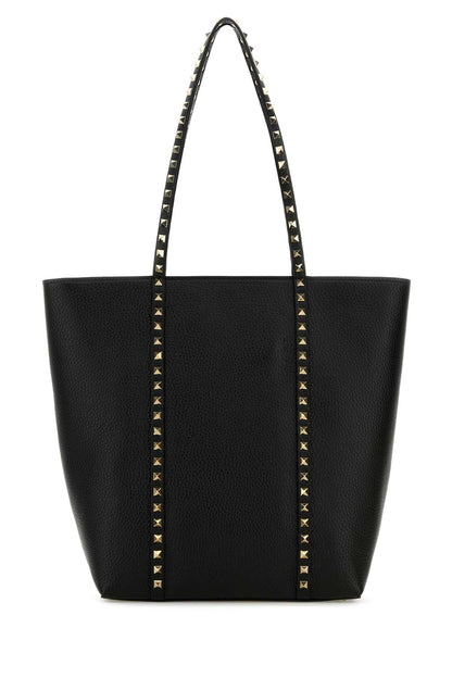 Valentino Garavani Women Black Leather Rockstud Shopping Bag by Luosophy