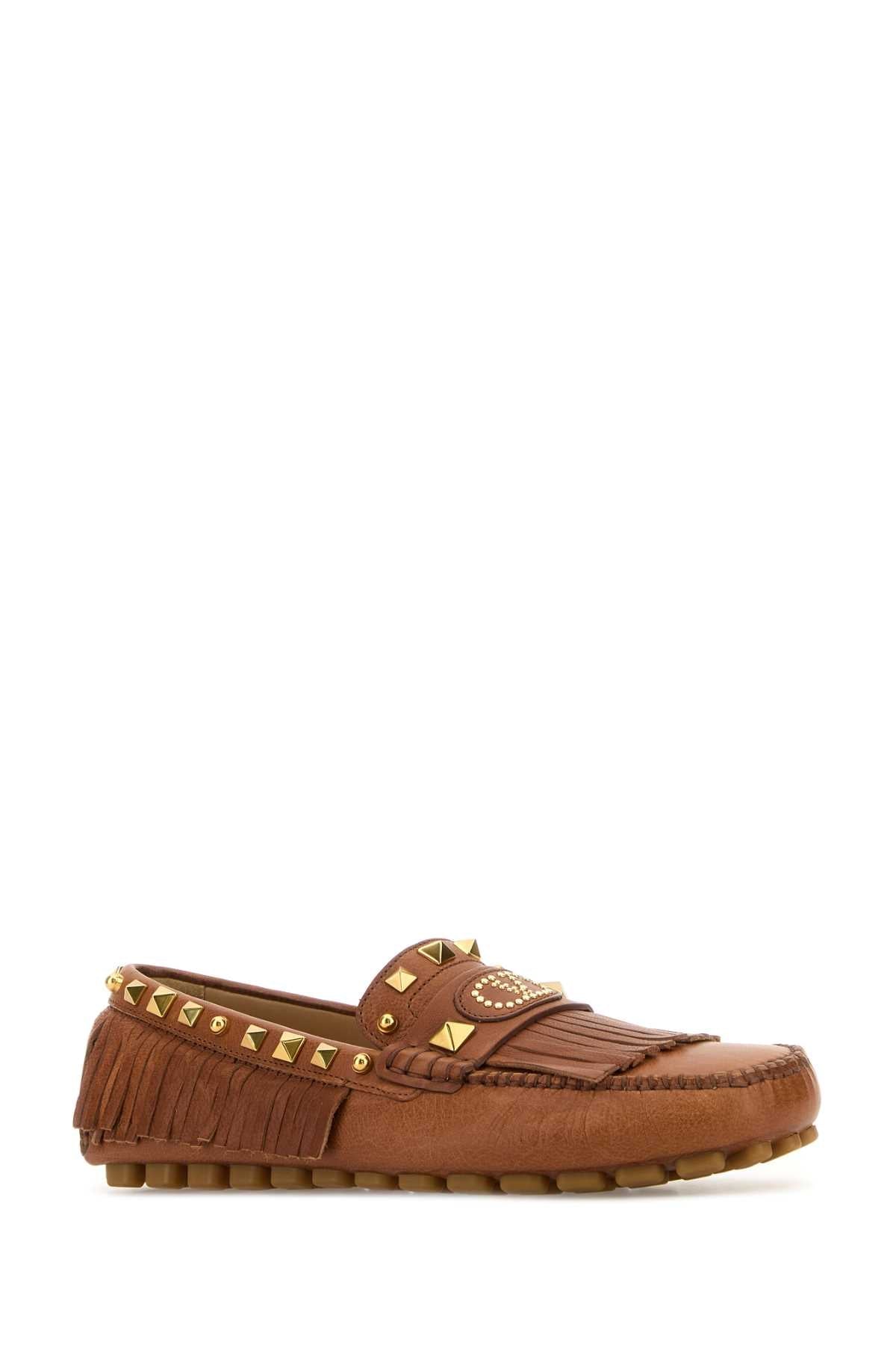 Valentino Garavani Women Caramel Leather Plaster Caster Loafers by Luosophy
