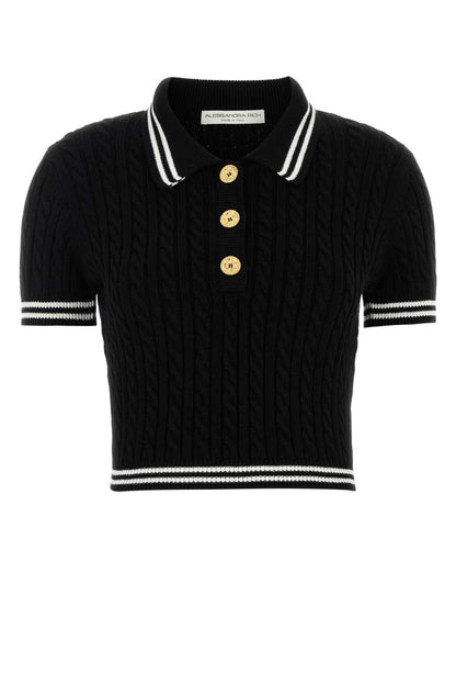 Alessandra Rich Women Black Cotton Polo Shirt by Luosophy