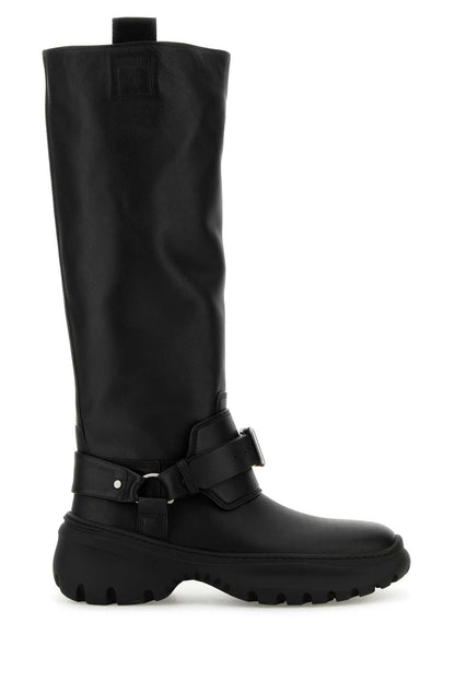 Burberry Women Black Leather Stomp Boots by Luosophy