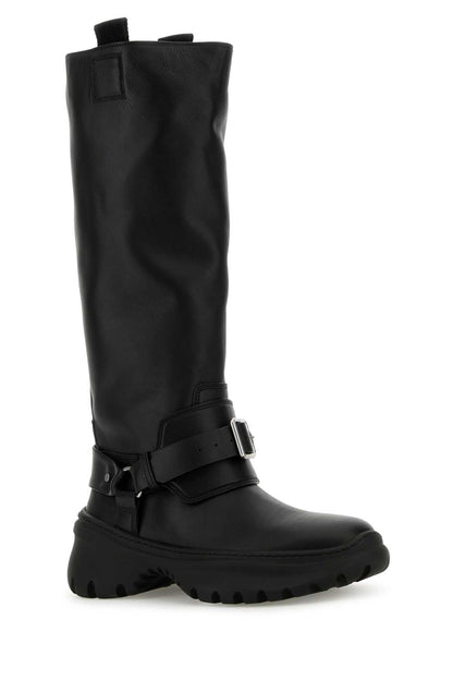 Burberry Women Black Leather Stomp Boots by Luosophy